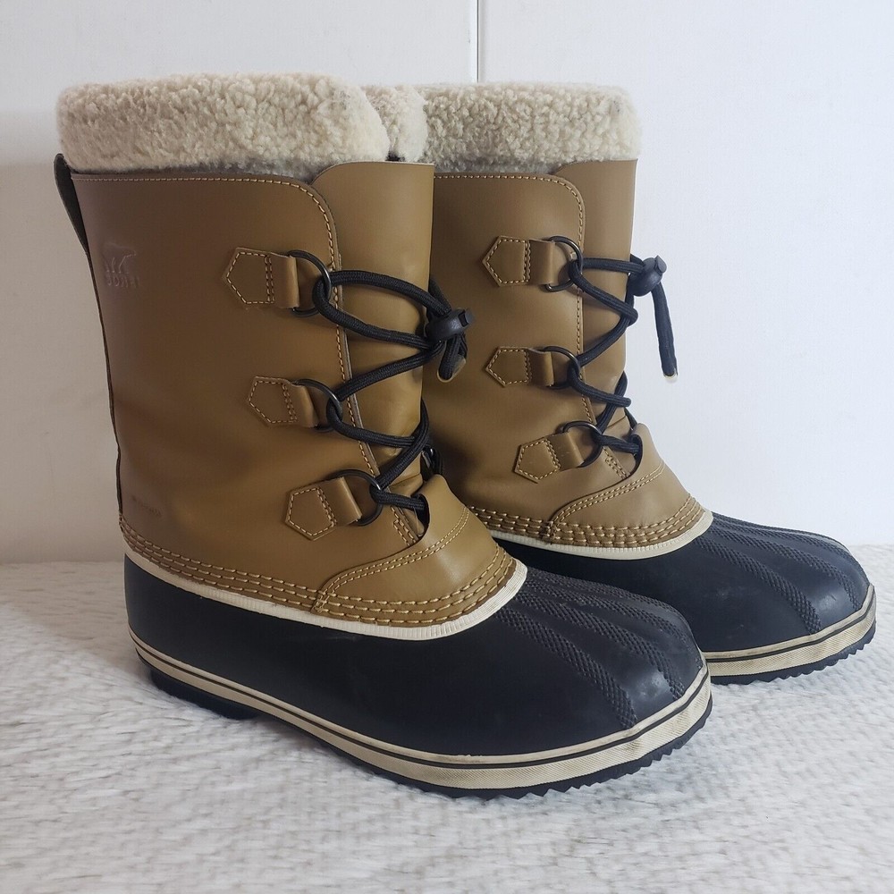Sorel Yoot Pac Sz 7 Caribou Men's Waterproof Snow Boots Brown Black Faux Fur